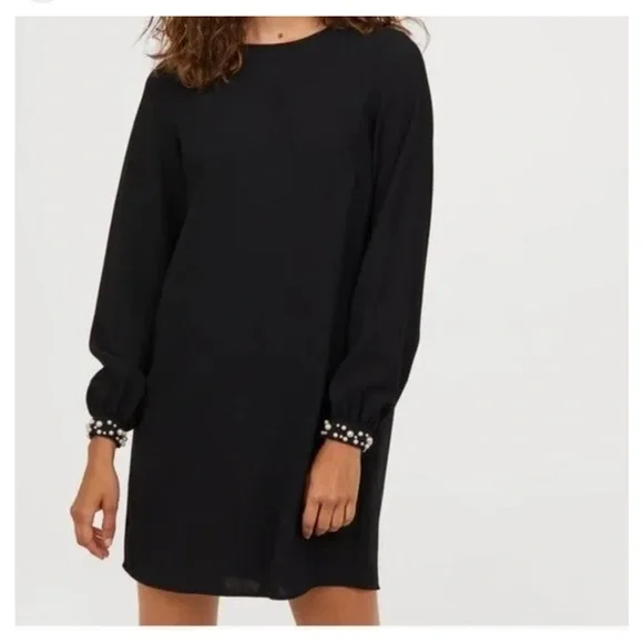 hm black dresses Black Satin Floor Length Prom Dress, Simple Black Short Sleeve Evening